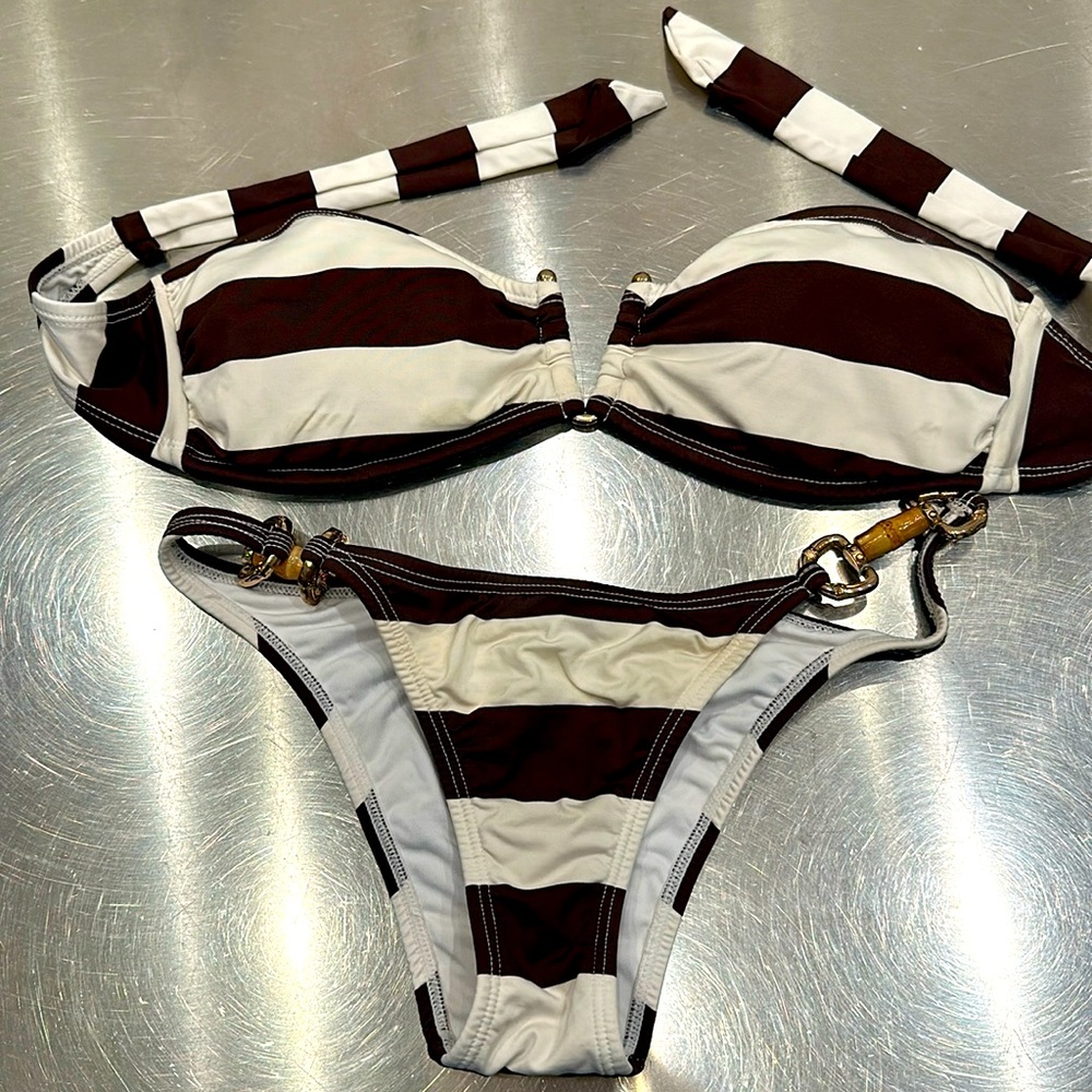 Brown and white striped bikini size small.